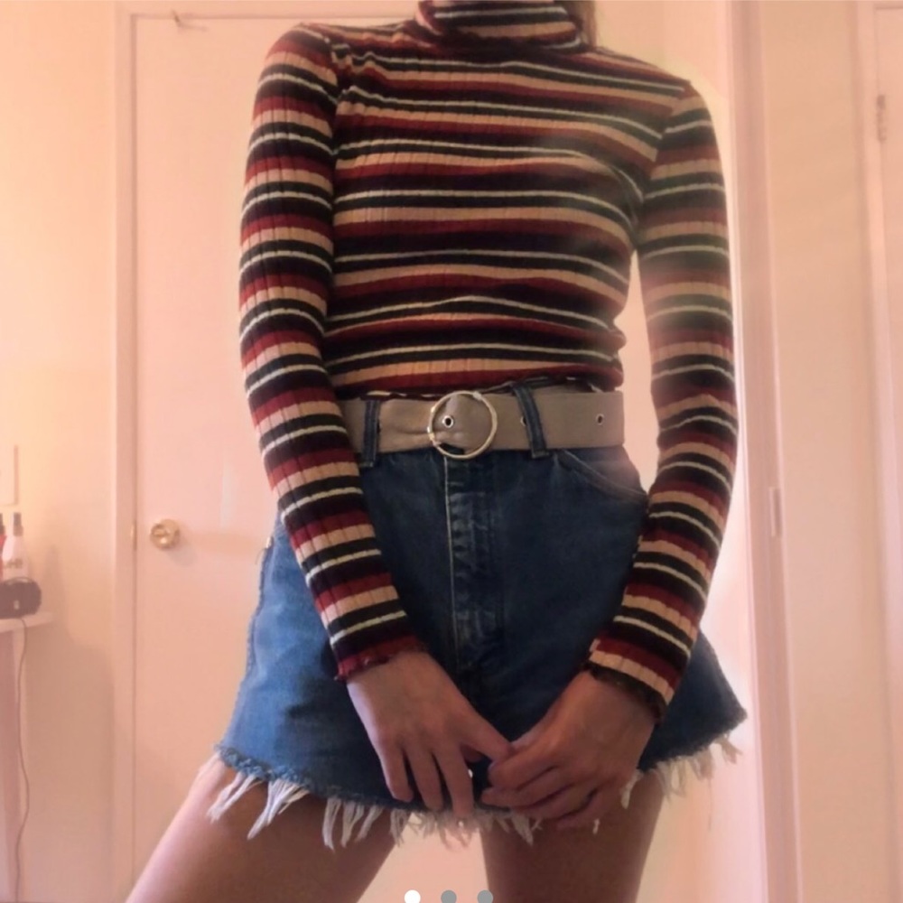 Sparkle Striped Turtleneck Long Sleeve Top